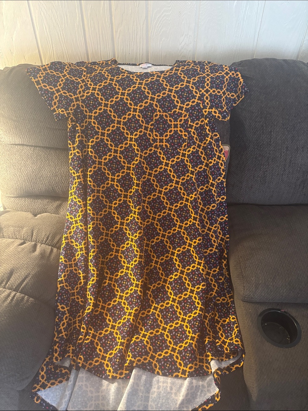 LuLaRoe Yellow and Navy Geometric Short Sleeve Dress